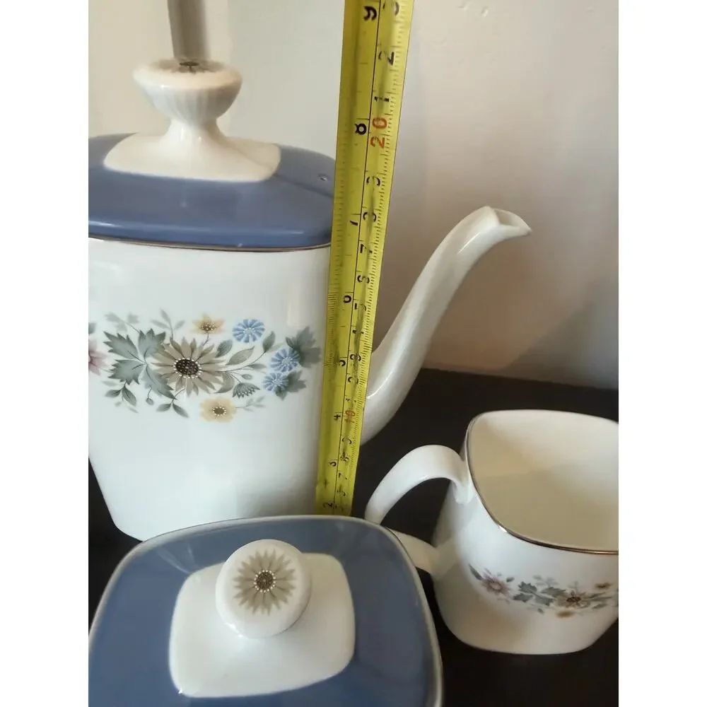 Royal Doulton Pastorale Tea Set of Teapot Creamer and Sugar Bowl with LId